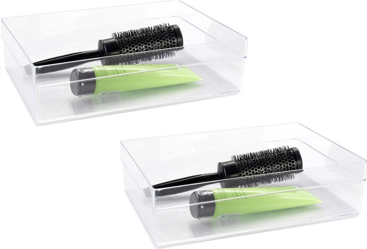 Plasticforte Organizer bakje - 2x - transparant - kunststof - 30x22x5 cm - lade verdeelbakje