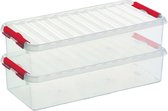 2x Sunware Q-Line opberg boxen/opbergdozen 6,5 liter 48,5 x 19 x 10,5 cm kunststof - Langwerpige/smalle opslagbox - Opbergbak kunststof transparant/rood