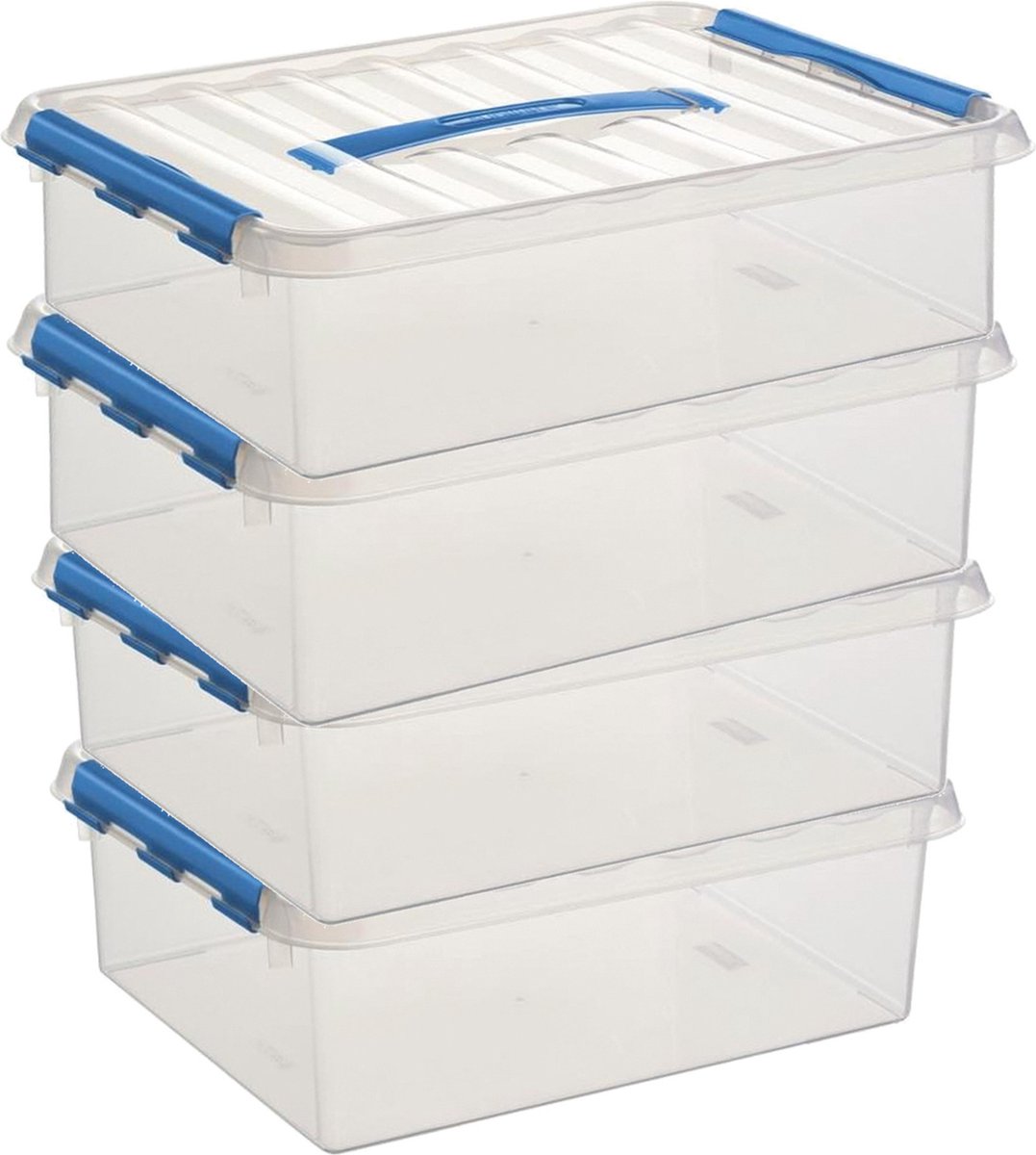 12x sunware q-line opberg box/opbergdoos - 12 liter - 40 x 30 x 14 cm - kunststof - opslagbox - transparant/blauw