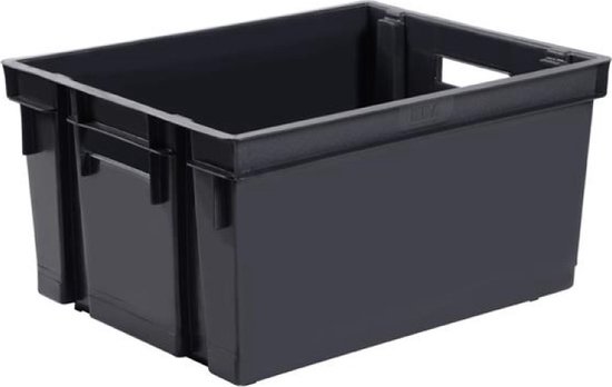 12x caisses de rangement plastique empilables noires L44 x l35 x H24 cm -  30 litres 