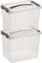2x Sunware Q-Line opberg boxen/opbergdozen 9 liter 30 x 20 x 22 cm kunststof- Opslagbox - Opbergbak kunststof transparant/zilver