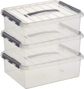 3x Sunware Q-Line opberg box/opbergdoos 10 liter 40 x 30 x 11 cm kunststof - A4 formaat opslagbox - Opbergbak kunststof transparant/zilver