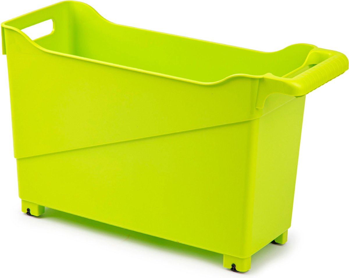 Kunststof trolley lime groen op wieltjes L45 x B17 x H29 cm - Voorraad/opberg boxen/bakken