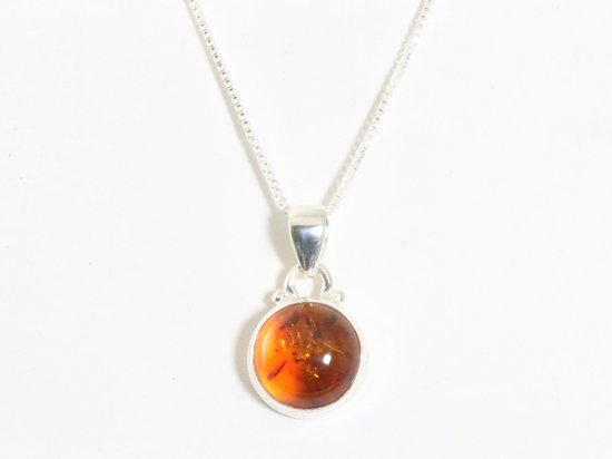 Fijne ronde zilveren hanger met amber aan ketting | bol.com