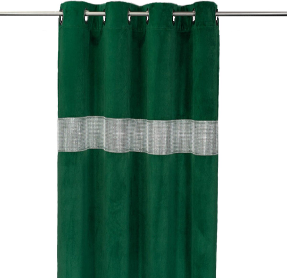 Verduisterende fluwelen gordijnen met zirkonia strook – kant en klaar gordijn - Groene kleur- Met ring - 135x250 cm
