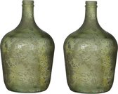 2x Fles / bloemenvaas groen glas 30 x 18 cm - sierflessen - woondecoratie / woonaccessoires