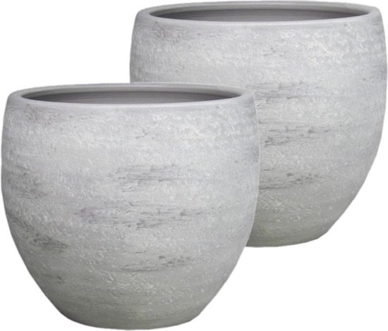 Pot de fleur/pot de plante en céramique gris/blanc avec diamètre 32 cm et  hauteur 30... | bol.com
