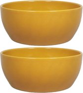 2x pièces pot de fleurs en céramique jaune ocre brillant pour plante d'intérieur H9,5 x D22,5 cm - pots à l'intérieur