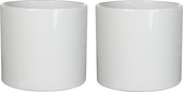 2x pots de fleurs en céramique blanche brillante pour plante d'intérieur H31 x D32,5 cm - Mica Decorations