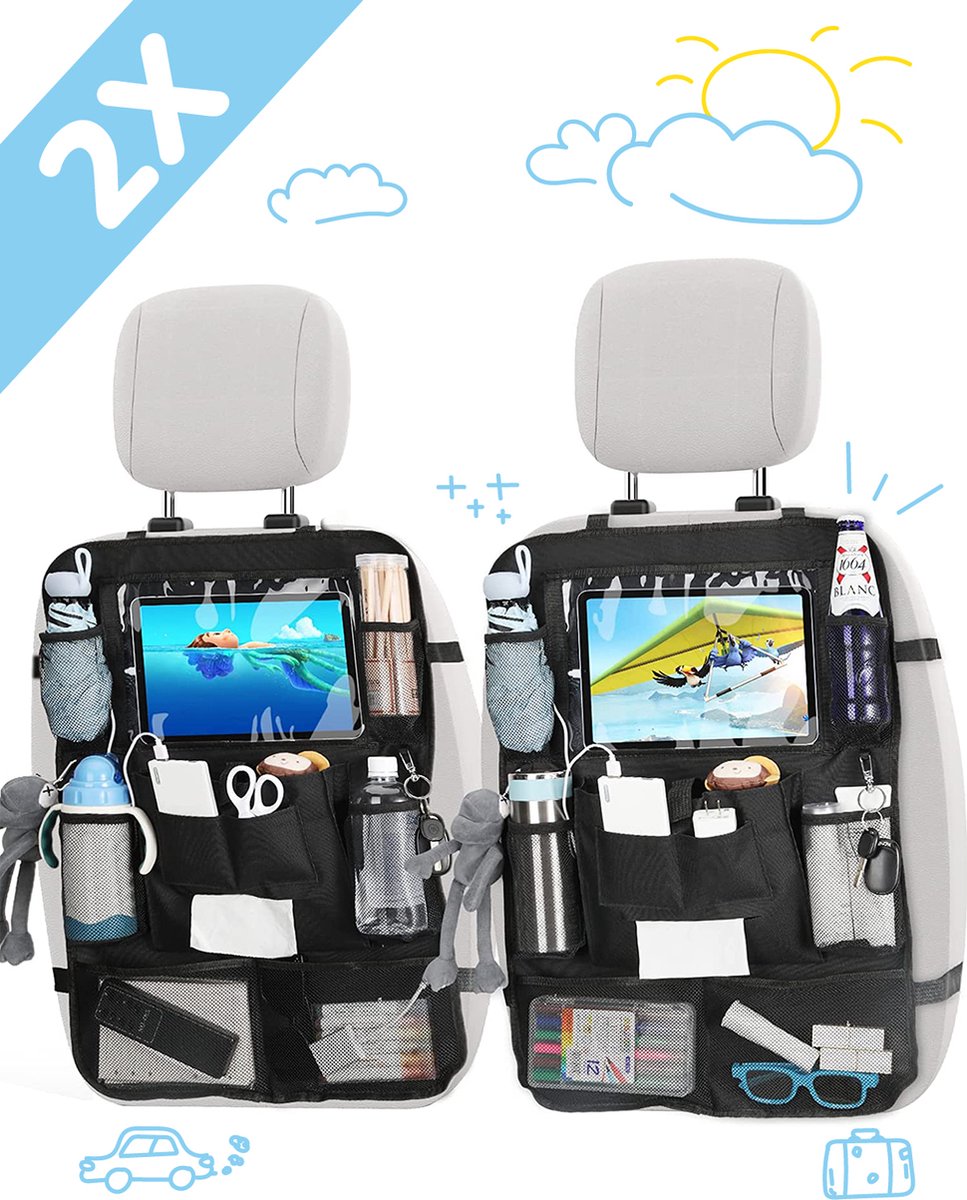 Home for us Autostoel Organizer met Tablet Houder - Set van 2 - Beschermhoes voor Kinderen - Beschermer Achterkant - Universeel