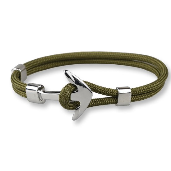 Kungu - Leger Groen - Zilveren Anker - Luxe rope armband voor heren en dames - Outdoor Milano line - Cadeau - Geschenk - Voor Man - Vrouw - Armbandje - Jewellery
