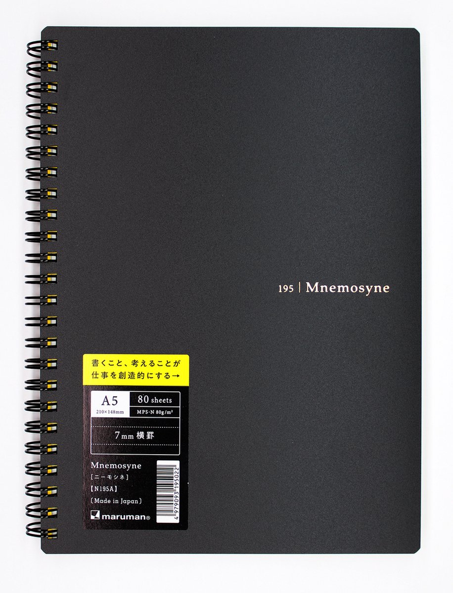 Maruman N195A Mnemosyne BuJo / Notebook Gelinieerd Papier Formaat A5 - 160 Pagina's + 1 Muji 0.38mm Pen