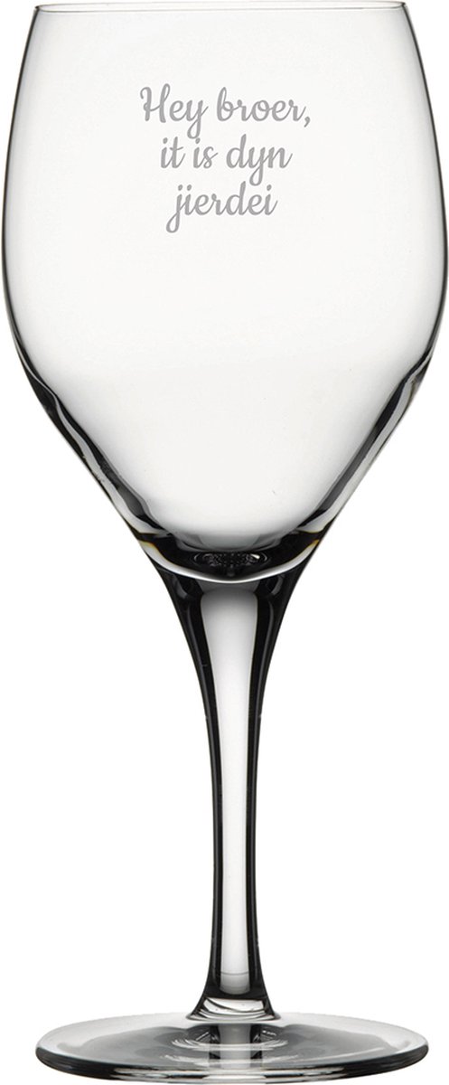 Rode wijnglas gegraveerd - 42,5cl - Hey broer it is dyn jierdei