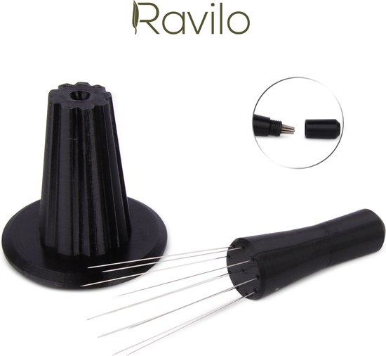 Ravilo® WDT tool met 10 naalden - Zwart - Espresso distributie tool - Weiss Distribution Technique - WDT Distribution tool - koffie verdeler