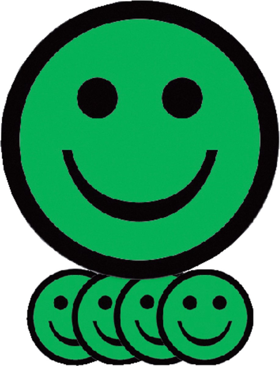 Magneet smiley 7.5cm emotie blij groen | Blister a 5 stuk