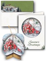 3D Ornament Kerst Wenskaart met envelop – Snowglobe - Seasons's Greetings – 10 stuks