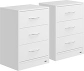 Casaria Nachtkastje Eloise Set van 2 – LED 3 Lades 54x39x28cm – Wit