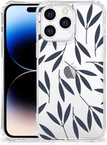 Telefoonhoesje  Apple iPhone 14 Pro Max Leuk Case met transparante rand Leaves Blue