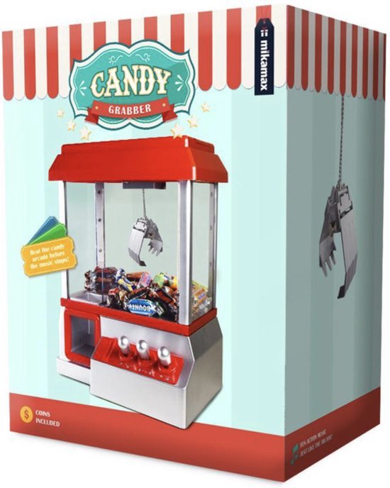 Candy Grabber Snoepmachine - Snoepautomaat - Grijpmachine - Speelt Kermis Muziek Af - Inclusief Muntjes - 35,5 x 25,5 x 19,5 cm