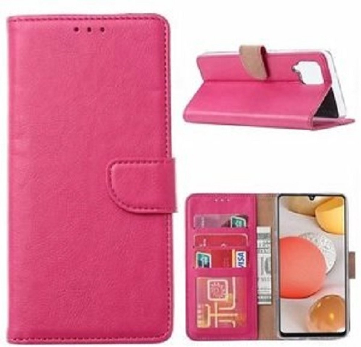 Samsung A42 Hoesje Met Pasjeshouder Bookcase Roze
