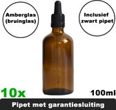 10x professionele amber (bruinglas) pipetflesje 100 ml inclusief zwart pipet - glazen pipetfles - aromatherapie