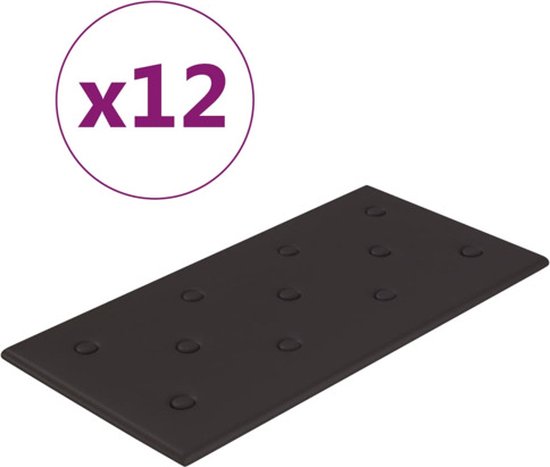 vidaXL - Wandpanelen - 12 - st - 2,16 - m² - 60x30 - cm - kunstleer - zwart