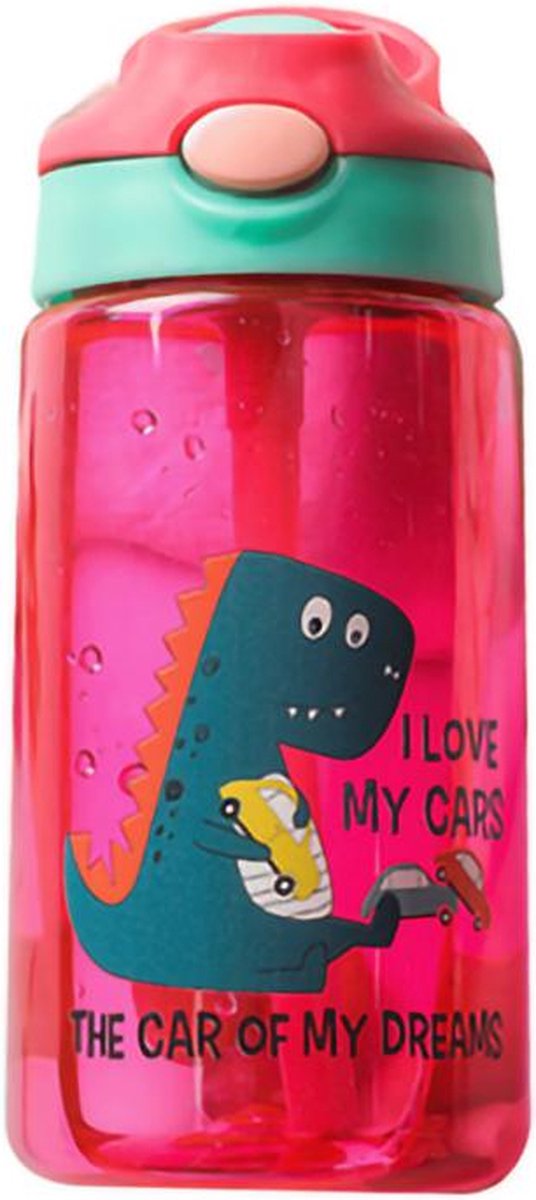 Dino Cars Drinkfles met Rietje - BPA-vrij - Tritan Hoge Kwaliteit 480 ml
