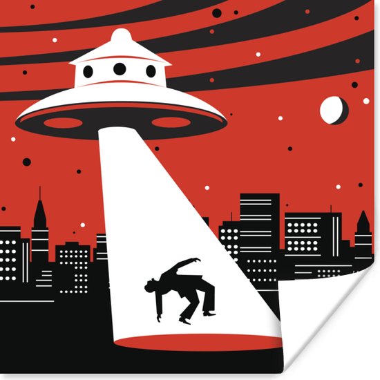 Poster - een UFO die een persoon ontvoert