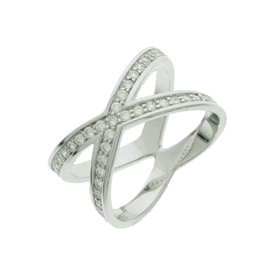 Schitterende Zilveren Bridge Ring met Swarovski ® Zirkonia 16.00 mm. (maat 50) model 190 - Jonline