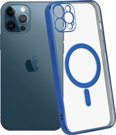 ShieldCase telefoonhoesje geschikt voor Apple iPhone 12 Pro Max hoesje transparant Magneet metal coating - donkerblauw