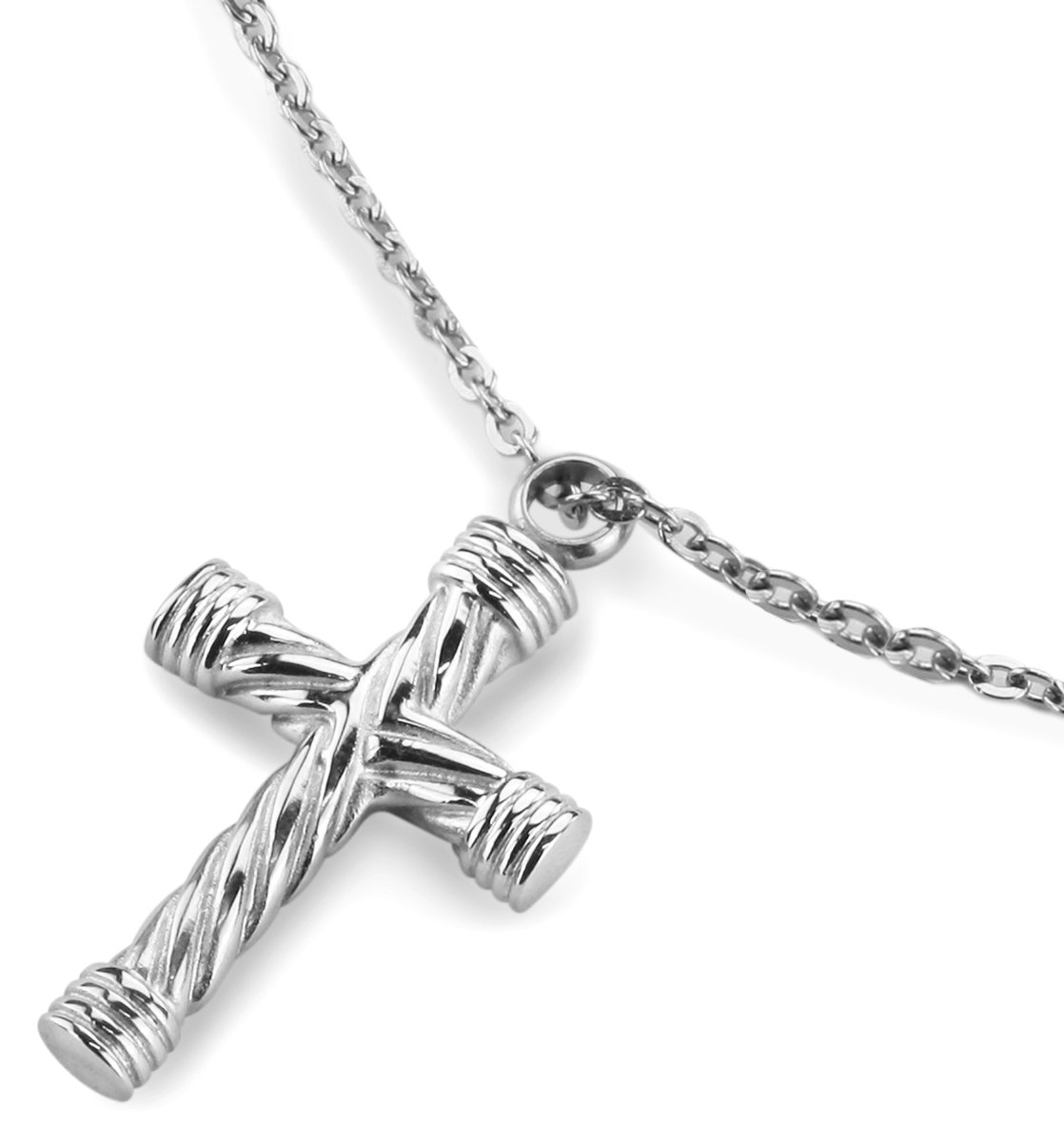 Traveller Ashanger - Ashanger met Ketting - Assierraad - Zilverkleurig - Edelstaal - Kruis - Verstelbare ketting 50 + 5 cm - 181173