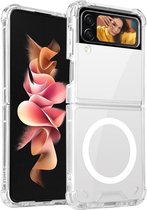 Transparant hoesje met magneet geschikt voor Samsung Flip 4 hoesje / Galaxy Z Flip 4 case - Doorzichtige transparant hoesje - Shock case transparant