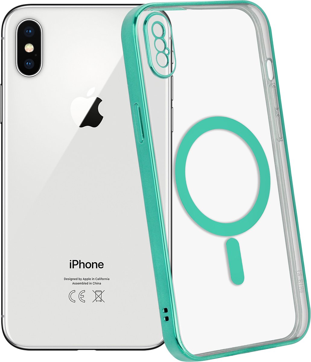 ShieldCase geschikt voor Apple iPhone X/Xs hoesje transparant Magneet metal coating - groen - Backcover hoesje magneet - Doorzichtig hoesje met oplaad functie