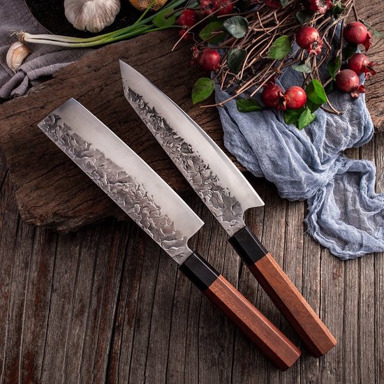 T&M Knives - Japans Messen - Kiritsuke en Nakiri Sushi Mes Set - Japanse Messenset - RVS Gehamerd - Sushi en Groente Koksmes