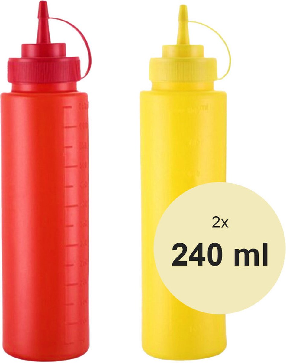 Lynnz® 2x Sausfles - bbq accesoires - ook voor poffertjesbeslag, dressing of icing - knijpfles - spuitfles - doseerfles - garneerfles - doseerspuit - beslagspuit - saus fles