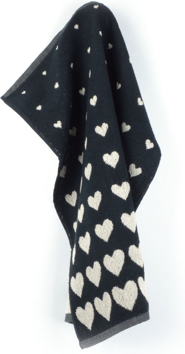 Bunzlau Castle keukendoek Hearts Black 53x60
