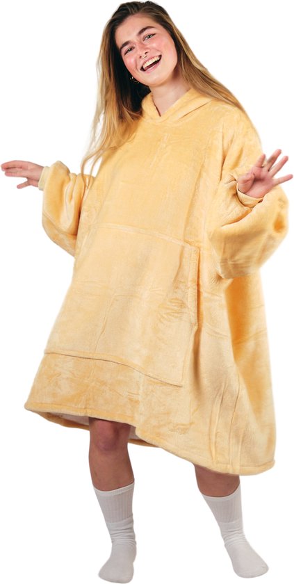 Deekie Hoodie Deken - Snuggie Snuggle Cuddle Hoodie - Tv Fleece Deken Met Mouwen - Oversized Hoodie Blanket - Voor Kids, Dames & Mannen - Beige