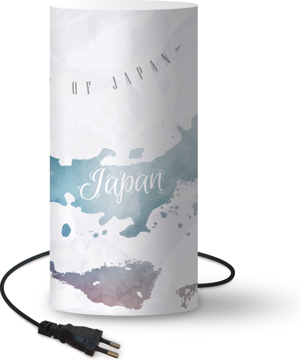 Lamp - Nachtlampje - Tafellamp slaapkamer - Wereldkaarten - Japan - Zilver - 54 cm hoog - Ø24.8 cm - Inclusief LED lamp
