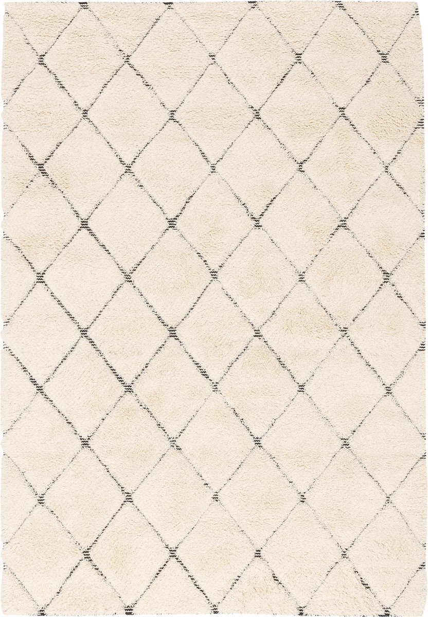 Pergamon Nature Vloerkleed Shaggy Wool Linea Lozenges Wit