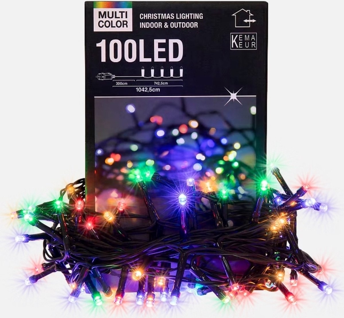 Kerstverlichting Multicolor | 100 ledlampjes | 7,4 + 3 meter