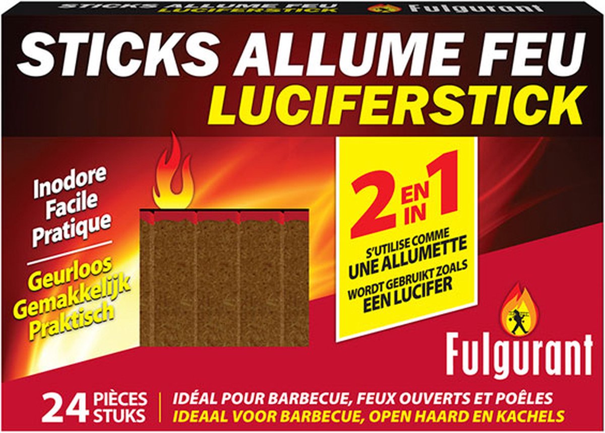 Fulgurant Lucifer Aanmaakblokjes - Ideaal voor barbeques, openhaarden, kachels, Prijs per verpakking (24 stuks)