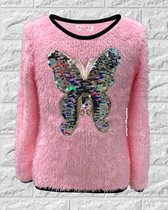 Toverpull met pailletten - vlinder - kinderen - roze - 12 jaar