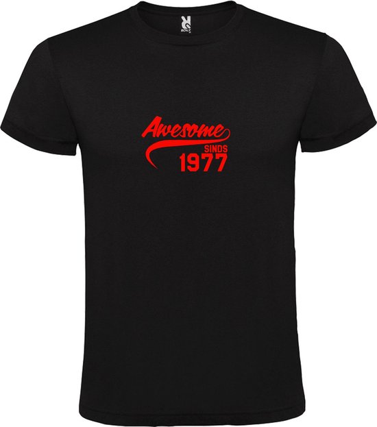 Zwart T-Shirt met “Awesome sinds 1977 “ Afbeelding Rood Size XS