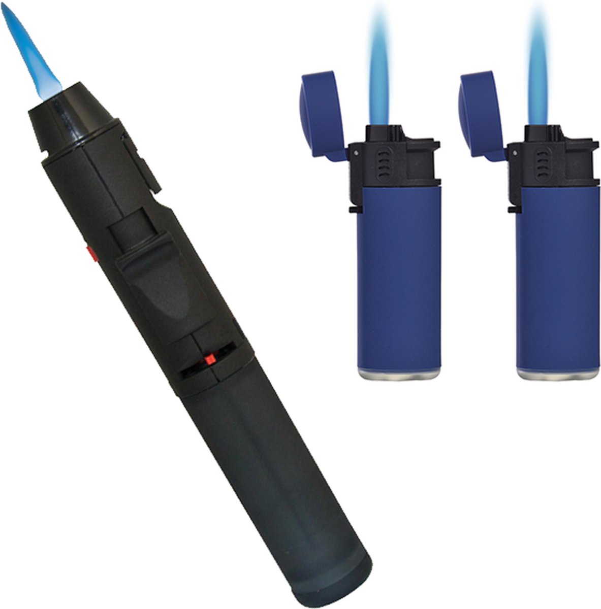 Pen Torch Black Turbo + 2x Prof Grenade Jetflame Blauw