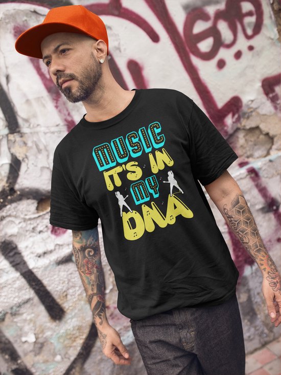 Rick & Rich - T-Shirt Music It's In My DNA - T-shirt met opdruk - T-shirt Muziek - Tshirt Music - Zwart T-shirt - T-shirt Man - Shirt met ronde hals - T-Shirt Maat 3XL
