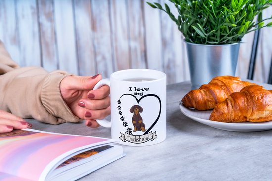 Dog Lover Mug avec texte : I love my teckel couleur chocolat | Amoureux des Chiens | Sort de Chiens | Cadeau | Mug drôle | Tasse de café | Gobelet à café | Tasse à thé | Tasse de thé