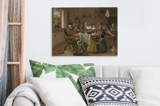 Canvas Schilderij Het vrolijke huisgezin - Jan Steen - 40x30 cm