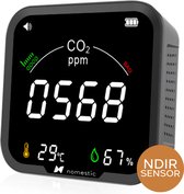 Nomestic Airsight CO2 meter - Luchtkwaliteitsmeter - Met Hygrometer en thermometer - Draagbaar & oplaadbaar - Zelfkalibrerende NDIR-sensor