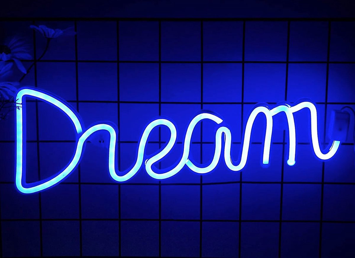 Neon led lamp - Dream - Blauw - 13 x 39 cm - Incl. 3 AA batterijen - Neon Verlichting - Wandlamp