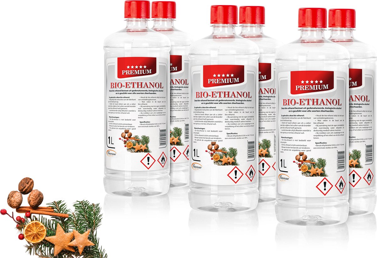 Ladanas® Bio-Ethanol 6 x 1 Liter - PREMIUM - Kerstgeur - Bioethanol 96,6% - Biobrandstof